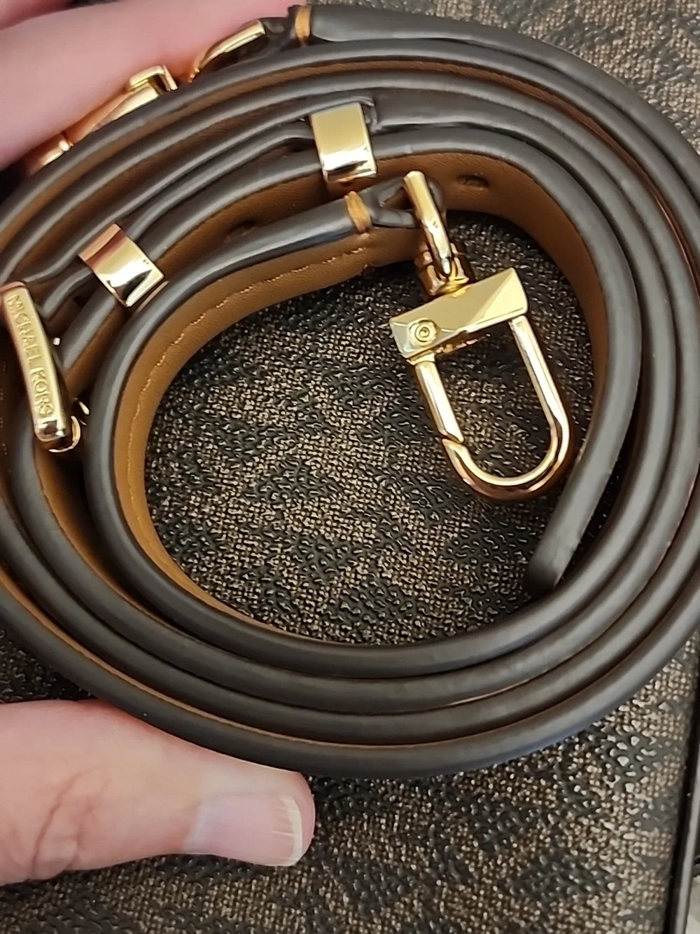 Michael Kors Brown Logo Crossbody with‎ Gold Chain